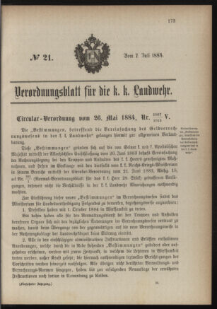 Verordnungsblatt für die Kaiserlich-Königliche Landwehr 18840707 Seite: 31