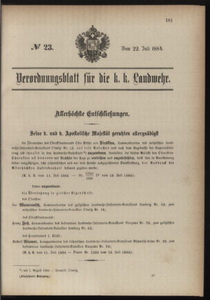 Verordnungsblatt für die Kaiserlich-Königliche Landwehr 18840722 Seite: 1