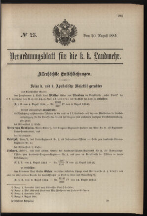 Verordnungsblatt für die Kaiserlich-Königliche Landwehr 18840820 Seite: 1