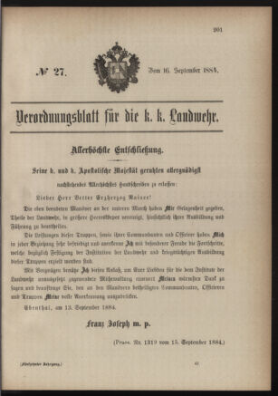 Verordnungsblatt für die Kaiserlich-Königliche Landwehr 18840916 Seite: 1