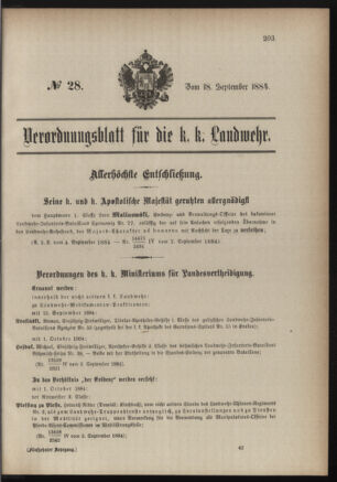 Verordnungsblatt für die Kaiserlich-Königliche Landwehr 18840918 Seite: 1