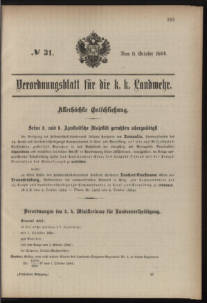 Verordnungsblatt für die Kaiserlich-Königliche Landwehr 18841009 Seite: 1