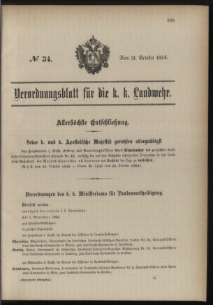 Verordnungsblatt für die Kaiserlich-Königliche Landwehr 18841031 Seite: 1