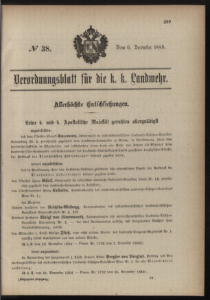 Verordnungsblatt für die Kaiserlich-Königliche Landwehr 18841206 Seite: 1