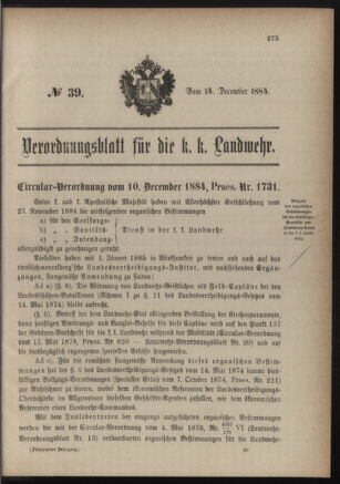 Verordnungsblatt für die Kaiserlich-Königliche Landwehr 18841214 Seite: 1