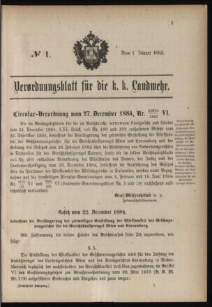 Verordnungsblatt für die Kaiserlich-Königliche Landwehr 18850101 Seite: 1