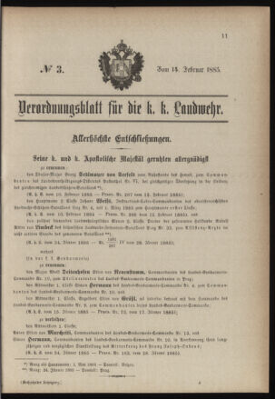 Verordnungsblatt für die Kaiserlich-Königliche Landwehr 18850214 Seite: 1