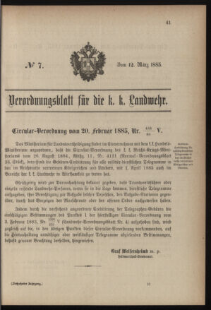 Verordnungsblatt für die Kaiserlich-Königliche Landwehr 18850312 Seite: 1