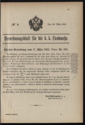 Verordnungsblatt für die Kaiserlich-Königliche Landwehr 18850324 Seite: 1