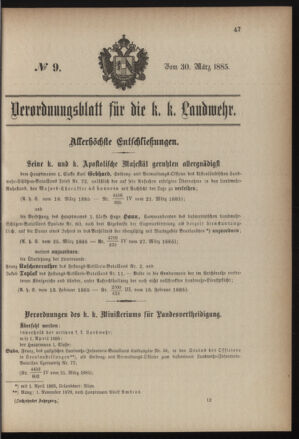 Verordnungsblatt für die Kaiserlich-Königliche Landwehr 18850330 Seite: 1