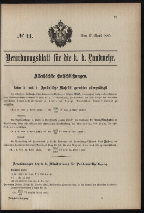 Verordnungsblatt für die Kaiserlich-Königliche Landwehr 18850417 Seite: 1