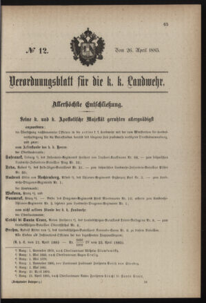 Verordnungsblatt für die Kaiserlich-Königliche Landwehr 18850426 Seite: 1