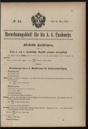 Verordnungsblatt für die Kaiserlich-Königliche Landwehr 18850516 Seite: 1