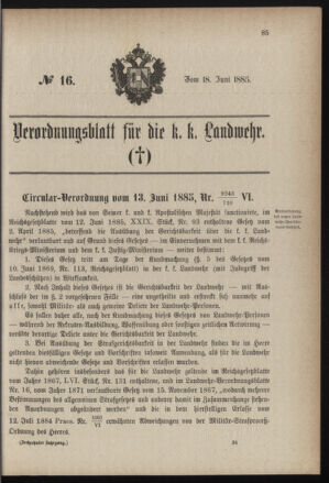 Verordnungsblatt für die Kaiserlich-Königliche Landwehr 18850618 Seite: 1