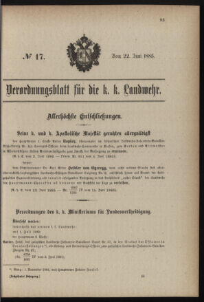 Verordnungsblatt für die Kaiserlich-Königliche Landwehr 18850622 Seite: 1