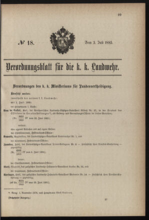 Verordnungsblatt für die Kaiserlich-Königliche Landwehr 18850703 Seite: 1