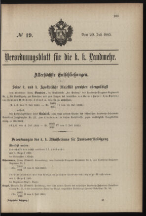 Verordnungsblatt für die Kaiserlich-Königliche Landwehr 18850720 Seite: 1