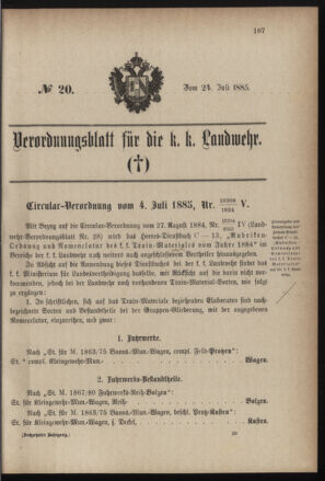 Verordnungsblatt für die Kaiserlich-Königliche Landwehr 18850724 Seite: 1