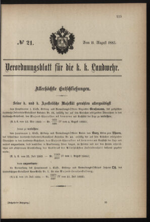 Verordnungsblatt für die Kaiserlich-Königliche Landwehr 18850811 Seite: 1