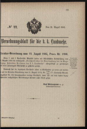 Verordnungsblatt für die Kaiserlich-Königliche Landwehr 18850821 Seite: 1