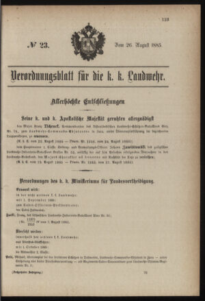 Verordnungsblatt für die Kaiserlich-Königliche Landwehr 18850826 Seite: 1