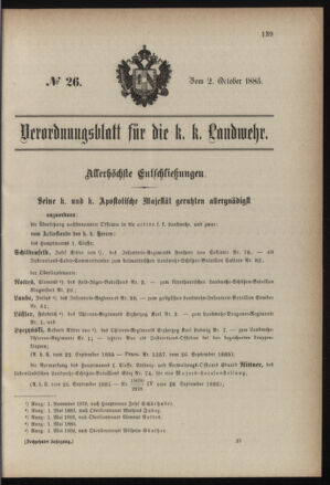 Verordnungsblatt für die Kaiserlich-Königliche Landwehr 18851002 Seite: 1