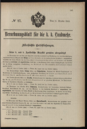 Verordnungsblatt für die Kaiserlich-Königliche Landwehr 18851015 Seite: 1