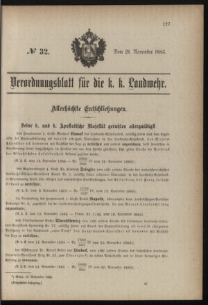 Verordnungsblatt für die Kaiserlich-Königliche Landwehr 18851121 Seite: 1