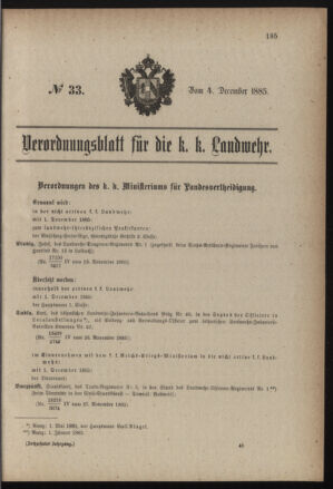 Verordnungsblatt für die Kaiserlich-Königliche Landwehr 18851204 Seite: 1