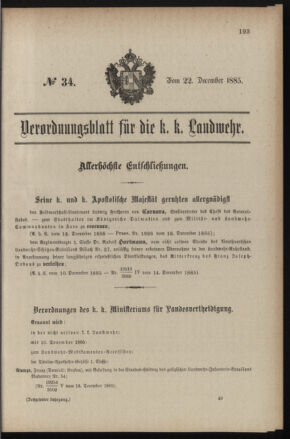 Verordnungsblatt für die Kaiserlich-Königliche Landwehr 18851222 Seite: 1