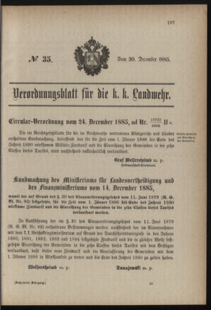 Verordnungsblatt für die Kaiserlich-Königliche Landwehr 18851230 Seite: 1