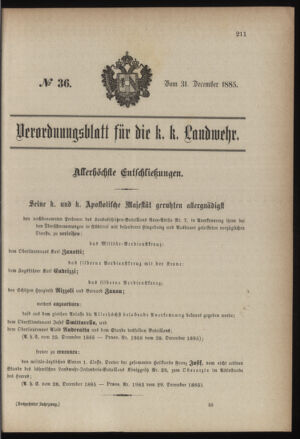 Verordnungsblatt für die Kaiserlich-Königliche Landwehr 18851231 Seite: 1