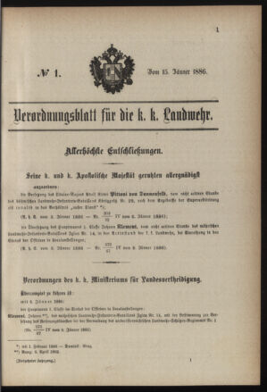 Verordnungsblatt für die Kaiserlich-Königliche Landwehr 18860115 Seite: 1