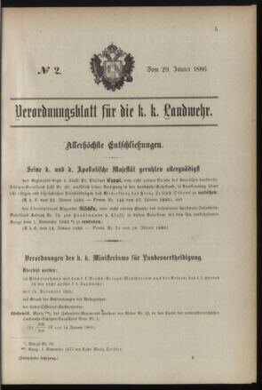 Verordnungsblatt für die Kaiserlich-Königliche Landwehr 18860129 Seite: 1