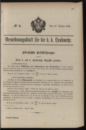 Verordnungsblatt für die Kaiserlich-Königliche Landwehr 18860227 Seite: 1