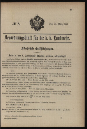 Verordnungsblatt für die Kaiserlich-Königliche Landwehr 18860325 Seite: 1