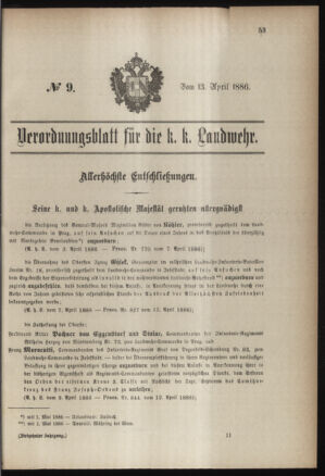 Verordnungsblatt für die Kaiserlich-Königliche Landwehr 18860413 Seite: 1