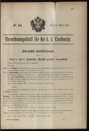 Verordnungsblatt für die Kaiserlich-Königliche Landwehr 18860423 Seite: 1