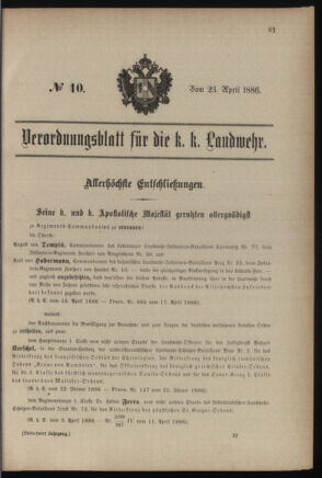 Verordnungsblatt für die Kaiserlich-Königliche Landwehr 18860423 Seite: 9