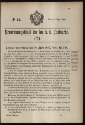 Verordnungsblatt für die Kaiserlich-Königliche Landwehr 18860429 Seite: 1