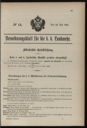 Verordnungsblatt für die Kaiserlich-Königliche Landwehr 18860522 Seite: 1