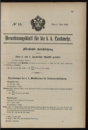 Verordnungsblatt für die Kaiserlich-Königliche Landwehr 18860605 Seite: 1