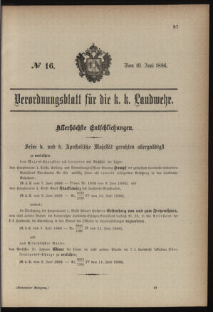 Verordnungsblatt für die Kaiserlich-Königliche Landwehr 18860619 Seite: 1