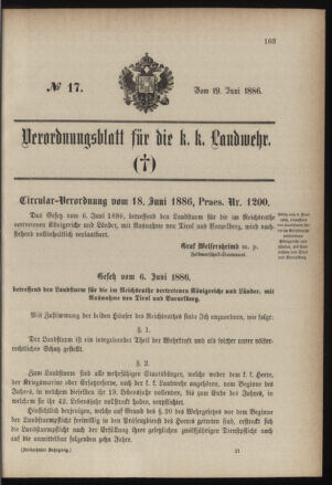 Verordnungsblatt für die Kaiserlich-Königliche Landwehr 18860619 Seite: 7