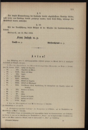 Verordnungsblatt für die Kaiserlich-Königliche Landwehr 18860628 Seite: 11