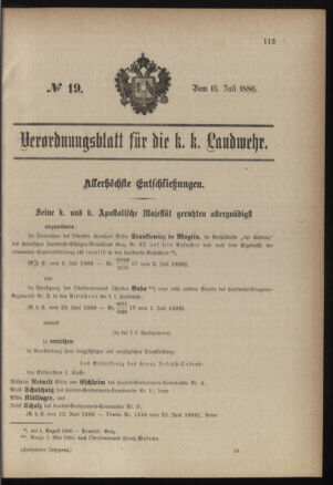 Verordnungsblatt für die Kaiserlich-Königliche Landwehr 18860715 Seite: 1