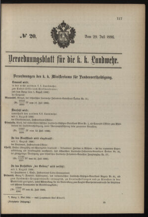 Verordnungsblatt für die Kaiserlich-Königliche Landwehr 18860729 Seite: 1