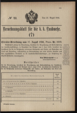 Verordnungsblatt für die Kaiserlich-Königliche Landwehr 18860827 Seite: 1