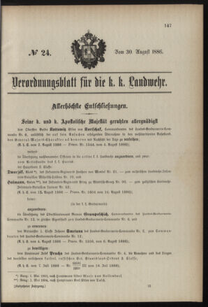 Verordnungsblatt für die Kaiserlich-Königliche Landwehr 18860830 Seite: 1