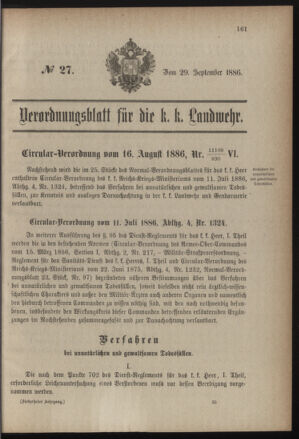 Verordnungsblatt für die Kaiserlich-Königliche Landwehr 18860929 Seite: 1